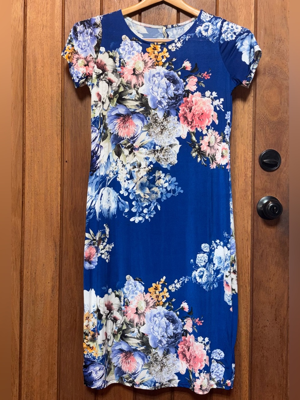 Bellamie Floral Blue Short-Sleeve Midi Dress